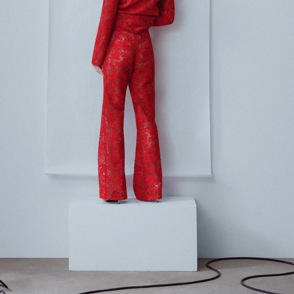 Mango Red Lace Wide Leg Pants - Picture 3 of 10